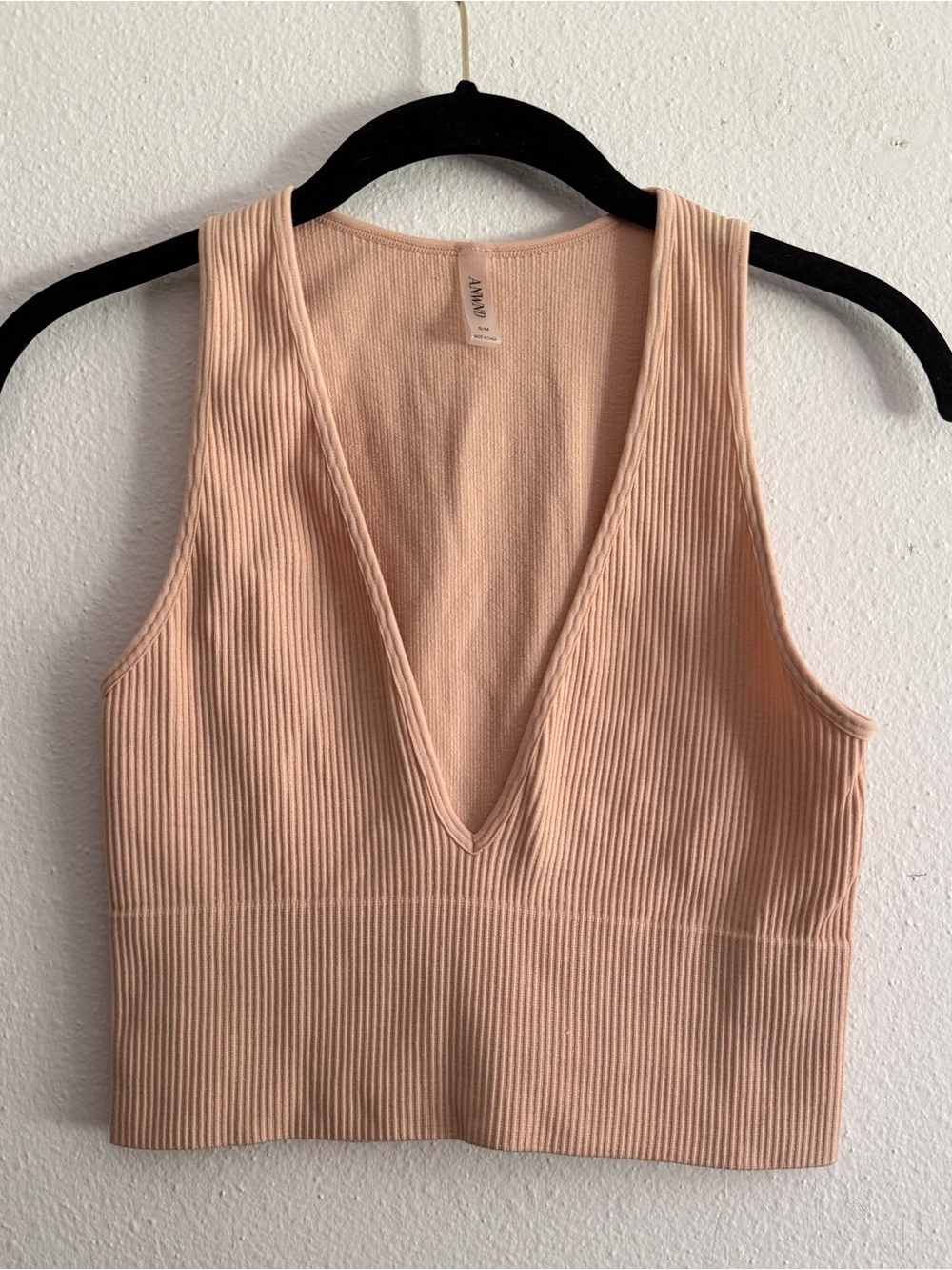 ☀️ Ribbed Deep V Cropped Tank Top in Blush • Women’s S/M
